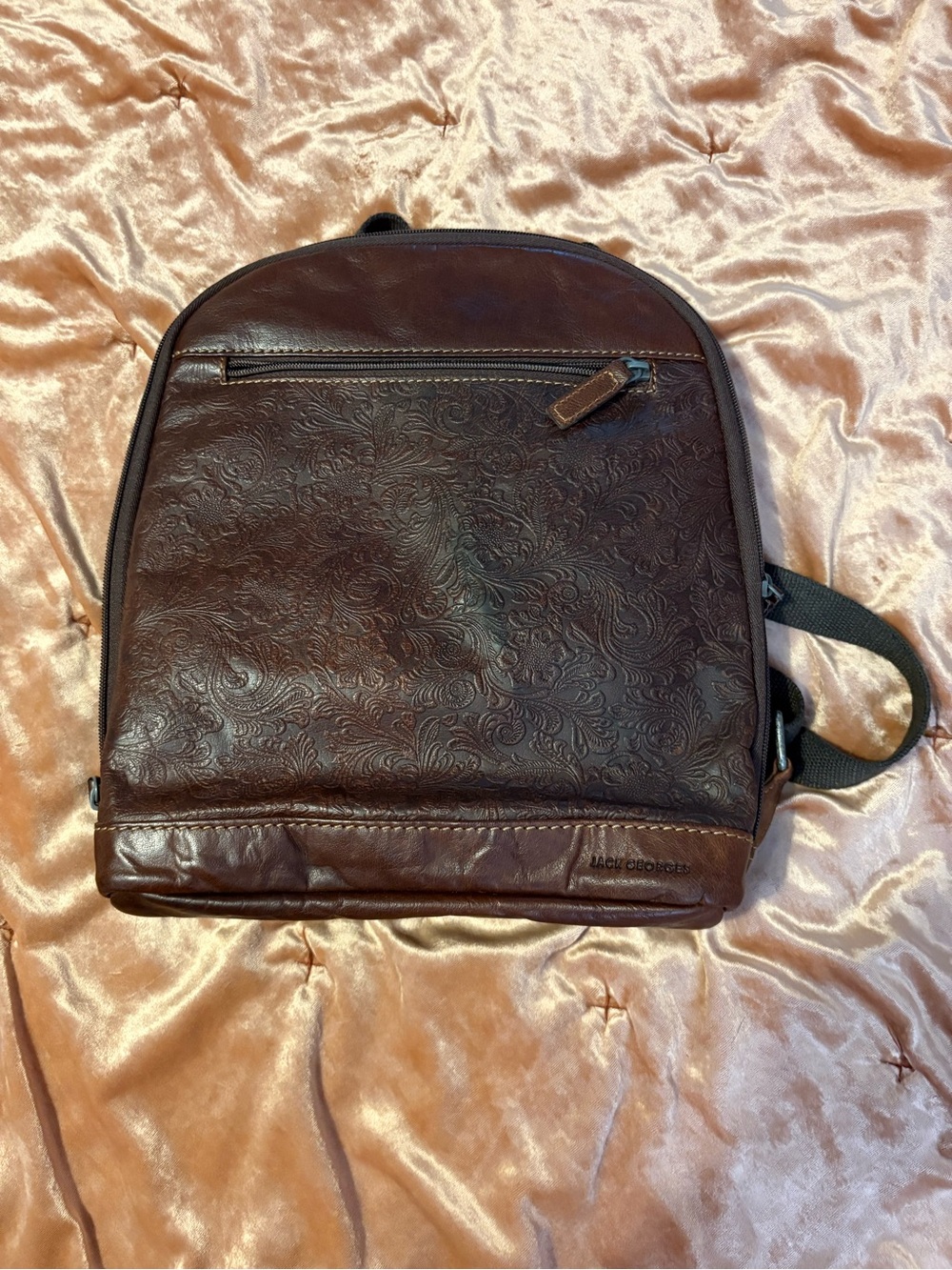 Embossed Dark Brown Leather Backpack - Men’s Everyday Carry